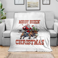 Western Black Santa Merry Buckin Christmas Throw Blanket Funny Rodeo - Wonder Print Shop