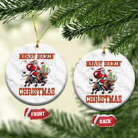 Western Black Santa Merry Buckin Christmas Ceramic Ornament Funny Rodeo - Wonder Print Shop