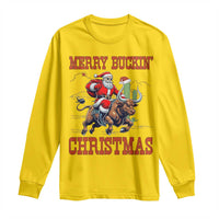Western Black Santa Merry Buckin Christmas Long Sleeve Shirt Funny Rodeo - Wonder Print Shop