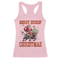Western Black Santa Merry Buckin Christmas Racerback Tank Top Funny Rodeo - Wonder Print Shop