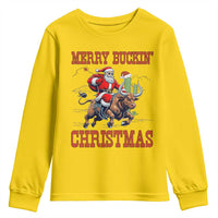 Western Black Santa Merry Buckin Christmas Youth Sweatshirt Funny Rodeo - Wonder Print Shop