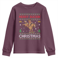 Funny Gingerbread Man Horse Rider Youth Sweatshirt Merry Buckin Christmas Gift - Wonder Print Shop