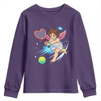 Funny Cupid Tennis Player Youth Sweatshirt Valentines Day Gift - Wonder Print Shop