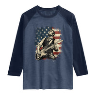 Vintage Abraham Lincoln Playing Electric Guitar Raglan Shirt Patriotic Rocker Gift