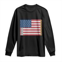 Pencil Stripes USA Flag Long Sleeve Shirt Proud American Teacher Graduation Gift