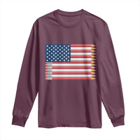 Pencil Stripes USA Flag Long Sleeve Shirt Proud American Teacher Graduation Gift