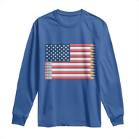 Pencil Stripes USA Flag Long Sleeve Shirt Proud American Teacher Graduation Gift