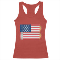 Pencil Stripes USA Flag Racerback Tank Top Proud American Teacher Graduation Gift