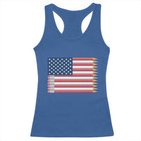 Pencil Stripes USA Flag Racerback Tank Top Proud American Teacher Graduation Gift