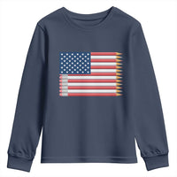 Pencil Stripes USA Flag Youth Sweatshirt Proud American Teacher Graduation Gift