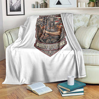 Vintage Proud American Welder Throw Blanket Built By Fire Blue Collar Dad Gift