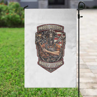 Vintage Proud American Welder Garden Flag Built By Fire Blue Collar Dad Gift