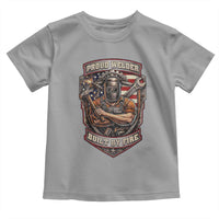 Vintage Proud American Welder Toddler T Shirt Built By Fire Blue Collar Dad Gift