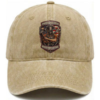 Vintage Proud American Welder Washed Cotton Baseball Cap Built By Fire Blue Collar Dad Gift