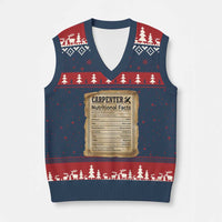 Woodworker Nutrition Label V-Neck Knit Sweater Vest Carpenter Nutritional Facts Graphic