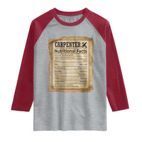 Woodworker Nutrition Label Raglan Shirt Carpenter Nutritional Facts Graphic