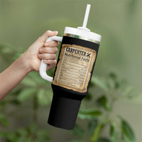 Woodworker Nutrition Label Tumbler With Handle Carpenter Nutritional Facts Graphic