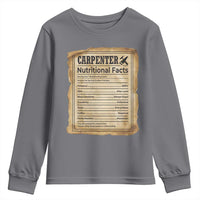 Woodworker Nutrition Label Youth Sweatshirt Carpenter Nutritional Facts Graphic