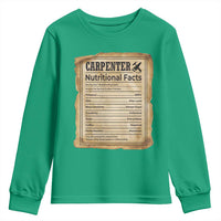 Woodworker Nutrition Label Youth Sweatshirt Carpenter Nutritional Facts Graphic