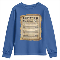 Woodworker Nutrition Label Youth Sweatshirt Carpenter Nutritional Facts Graphic