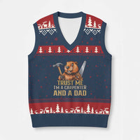 Funny Woodworking Beaver V-Neck Knit Sweater Vest I Am A Carpenter And A Dad