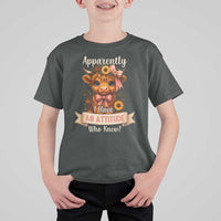 Apparently I Have An Attitude Who Knew T Shirt For Kid Funny Sarcasm Highland Cow - Wonder Print Shop
