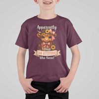 Apparently I Have An Attitude Who Knew T Shirt For Kid Funny Sarcasm Highland Cow - Wonder Print Shop