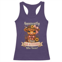 Apparently I Have An Attitude Who Knew Racerback Tank Top Funny Sarcasm Highland Cow - Wonder Print Shop