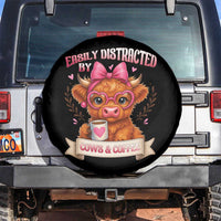 Easily Distracted By Cow And Coffee Spare Tire Cover Funny Highland Cow - Wonder Print Shop