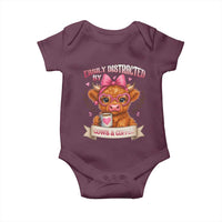 Easily Distracted By Cow And Coffee Baby Onesie Funny Highland Cow - Wonder Print Shop