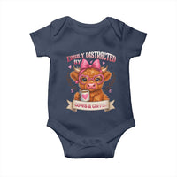 Easily Distracted By Cow And Coffee Baby Onesie Funny Highland Cow - Wonder Print Shop