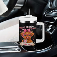 Easily Distracted By Cow And Coffee Tumbler With Handle Funny Highland Cow