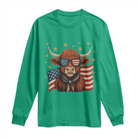 Funny Highland Cow Long Sleeve Shirt USA Flag Patriotic Cow Farmer - Wonder Print Shop