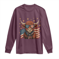 Funny Highland Cow Long Sleeve Shirt USA Flag Patriotic Cow Farmer - Wonder Print Shop