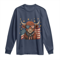 Funny Highland Cow Long Sleeve Shirt USA Flag Patriotic Cow Farmer - Wonder Print Shop