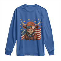 Funny Highland Cow Long Sleeve Shirt USA Flag Patriotic Cow Farmer - Wonder Print Shop