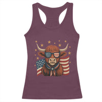 Funny Highland Cow Racerback Tank Top USA Flag Patriotic Cow Farmer - Wonder Print Shop