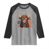 Funny Highland Cow Raglan Shirt USA Flag Patriotic Cow Farmer - Wonder Print Shop
