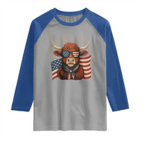 Funny Highland Cow Raglan Shirt USA Flag Patriotic Cow Farmer - Wonder Print Shop