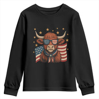 Funny Highland Cow Youth Sweatshirt USA Flag Patriotic Cow Farmer - Wonder Print Shop