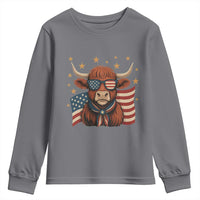 Funny Highland Cow Youth Sweatshirt USA Flag Patriotic Cow Farmer - Wonder Print Shop