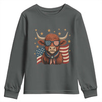 Funny Highland Cow Youth Sweatshirt USA Flag Patriotic Cow Farmer - Wonder Print Shop