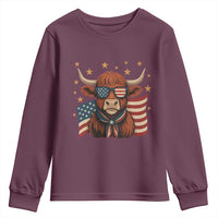 Funny Highland Cow Youth Sweatshirt USA Flag Patriotic Cow Farmer - Wonder Print Shop