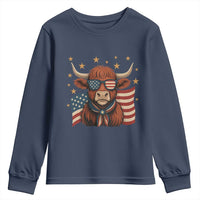 Funny Highland Cow Youth Sweatshirt USA Flag Patriotic Cow Farmer - Wonder Print Shop
