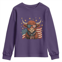 Funny Highland Cow Youth Sweatshirt USA Flag Patriotic Cow Farmer - Wonder Print Shop