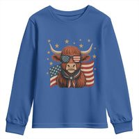 Funny Highland Cow Youth Sweatshirt USA Flag Patriotic Cow Farmer - Wonder Print Shop