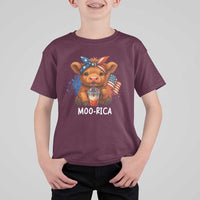 Funny Highland Cow Patriotic T Shirt For Kid Moo Rica USA Flag Cow Farmer - Wonder Print Shop