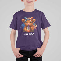 Funny Highland Cow Patriotic T Shirt For Kid Moo Rica USA Flag Cow Farmer - Wonder Print Shop
