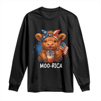 Funny Highland Cow Patriotic Long Sleeve Shirt Moo Rica USA Flag Cow Farmer - Wonder Print Shop