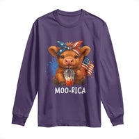 Funny Highland Cow Patriotic Long Sleeve Shirt Moo Rica USA Flag Cow Farmer - Wonder Print Shop